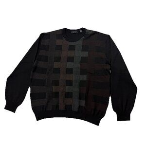 Segreto Mens XXL Wool Black Plaid Crew Neck Pullover Sweater